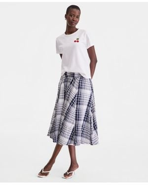 On 34th Pull On Check-print Midi Skirt - White