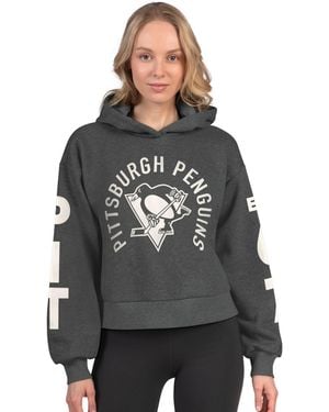 Starter Pittsburgh Penguins Star Player Cropped Fleece Hoodie - Gray