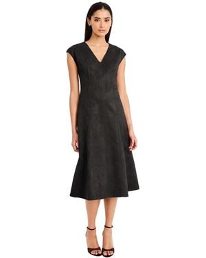 Maggy London Ashanti Cap-sleeve A-line V-neck Midi Dress - Black