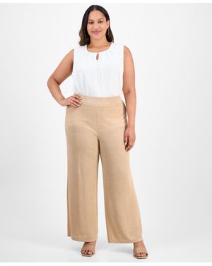 Kasper Plus Size Pull-on Wide-leg Pants - Natural