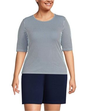 Lands' End Plus Size Elbow Sleeve Crewneck Garden Tee- Sunshade Upf 50 Quick Dry - Blue