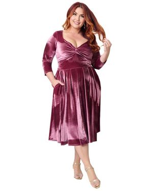 Unique Vintage Plus Size 1950s Front Twist Swing Dress - Red