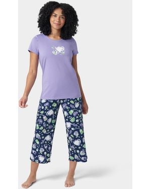 Hue Printed Short-sleeve Capri Pajama Set - Blue