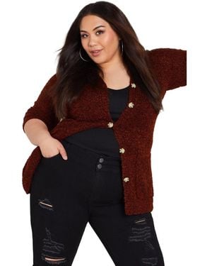 Avenue Amber Boucle Cardigan Sweaters - Red