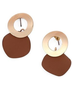 SOH The Circular-plate Drop Earrings - Brown