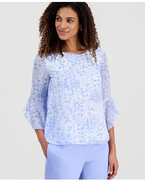 Kasper Printed Ruffle-sleeve Blouse - Blue