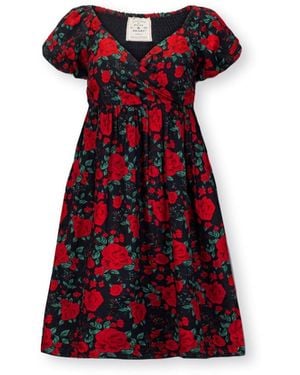 Hope & Henry Puff Sleeve Crossover Party Dress - Red