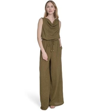 Vince Camuto Textured Knit Cowlneck Jumpsuit - Green