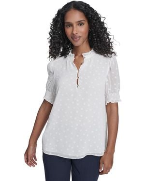 Tommy Hilfiger Clip Dot Ruffle Popover Top - White