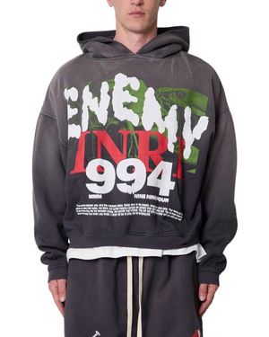 MNML Enemy Graphic Oversized Cropped Hoodie - Gray