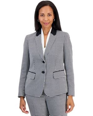 Kasper Houndstooth Two Button Flap Pocket Blazer - Gray