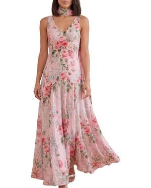 Needle & Thread Palace Garden Floral-print Jacquard V-neck Gown - Pink