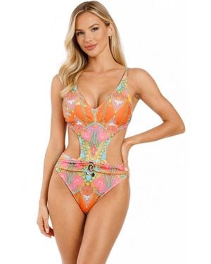 La Moda Clothing Tropical Paisley Cut-out One-piece Swimsuit - Black