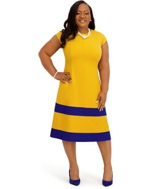 Kasper Cap Sleeve Knee Length Fit & Flare Dress - Yellow