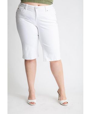 Slink Jeans Plus Size Color Mid Rise Bermuda Shorts - White