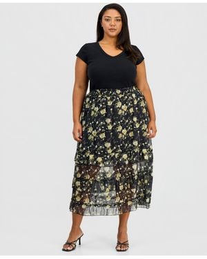And Now This Trendy Plus Size Chiffon Midi Skirt - Black