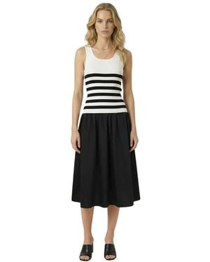 Modenaire Striped Knit Contrast Skirt Midi Dress - Black