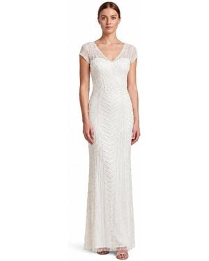 Lara Beaded Cap Sleeve Sheath Gown - White