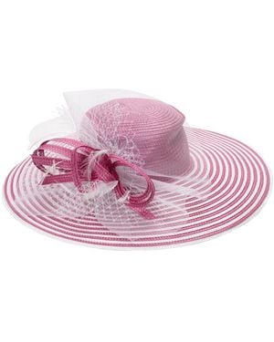 August Accessories Striped Wide Brim Hat - Pink