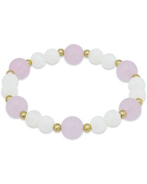 Macy's 14k Gold-plated Over Brass Rose Quartz Beads Imitation Pearl Stretch Bracelet - White