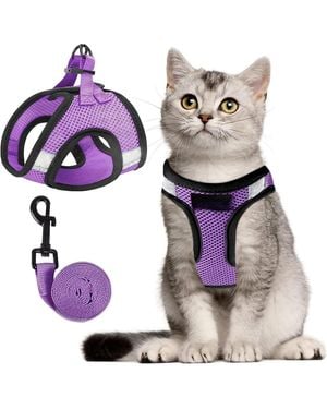 Aronkl Escape Proof Cat Harness And Leash Set Adjustable Lightweight Soft Vest - Purple