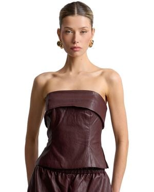 Avec Les Filles Faux Leather Sleeveless Tube Top - Red