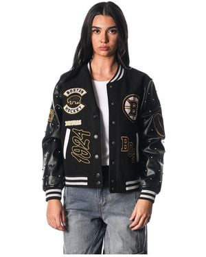 The Wild Collective Boston Bruins Full-snap Varsity Jacket - Black