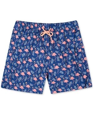 Sunset and Vine Flamingo-pattern Woven Swim Trunks - Blue