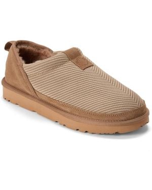 Dearfoams Fireside By Sport Knit And Suede Slip On Shoetie Water Repellent Slippers - Brown