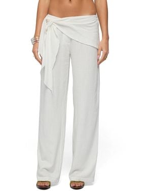 Edikted Suki Sarong Belt Low-rise Wide-leg Cotton-linen Blend Pants - White