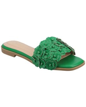 Journee Collection Azalea Embellished Square Toe Floral Flat Sandals - Green