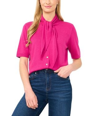 Cece Tie Neck Front Button Cardigan - Pink