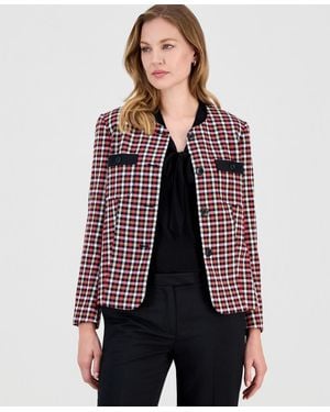 Kasper Petite Twill Houndstooth Four-button Jacket - Red