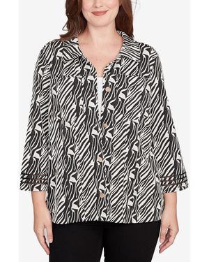 Ruby Rd. Petite Zebra Collared Knit Swing Jacket - Black