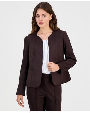 Anne Klein Essentials Petite Scuba Suede Open-front Jacket - Multicolor