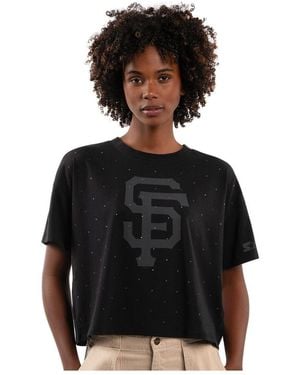 Starter San Francisco Giants Rhinestone Sprinkle Boxy Cropped T-shirt - Black