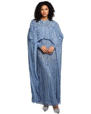 MARYISA Modestcape Embellished Sequins Maxi Dress - Blue