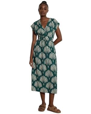 Apricot Palm Geo Smock Waist Dress - Green