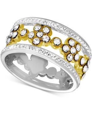 Essentials Floral Crystal Openwork Band Ring - Metallic