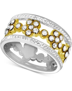 Essentials Floral Crystal Openwork Band Ring - Metallic