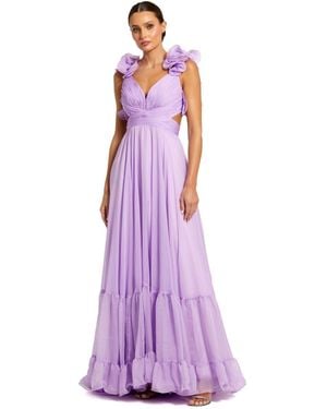Mac Duggal Ruffle Tiered Cut-out Chiffon Gown - Purple