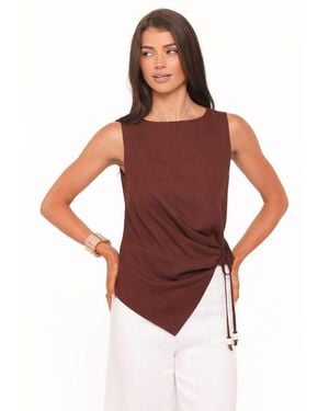Petal & Pup Heloise Boat-neck Sleeveless Side-tie Blouse - Red