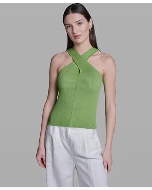 BCBGMAXAZRIA Halter Neck Sleeveless Tank Top - Green