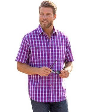 Kingsize Big & Tall Short-sleeve Plaid Shirt - Purple