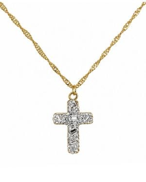 And Now This Crystal -tone Plated Composite Stone Pave Cross Pendant Necklace - Metallic