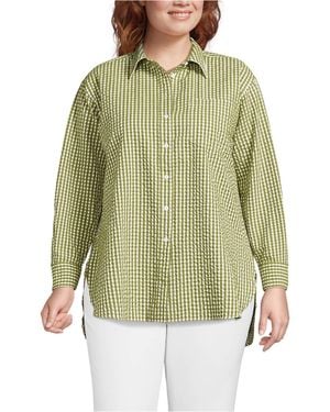 Lands' End Plus Size Oversized Seersucker Shirt - Green