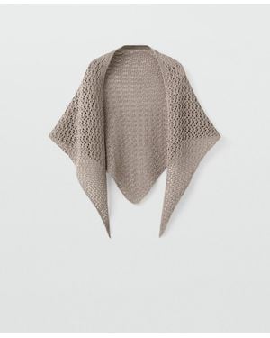 Mango Open-worked Knit Shawl - White
