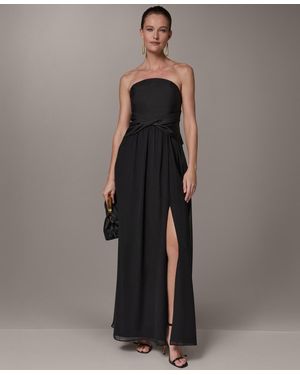 Donna Karan Strapless Chiffon Fit & Flare Gown Dress - Gray