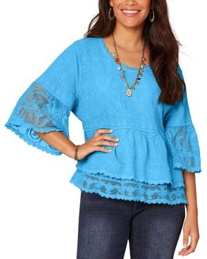 Democracy Petite Lace Double Bell Flounce Top - Green