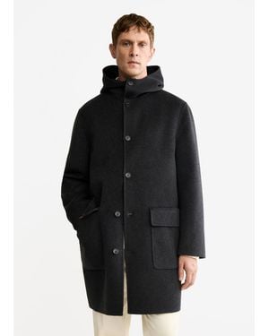 Mango Handmade Wool Hood Coat - Black